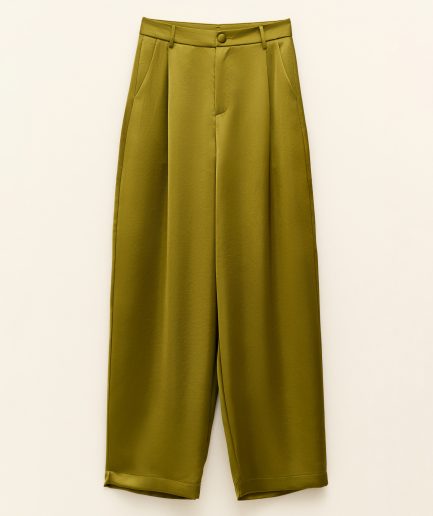 High-waisted satin long trousers