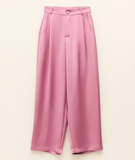 High-waisted satin long trousers