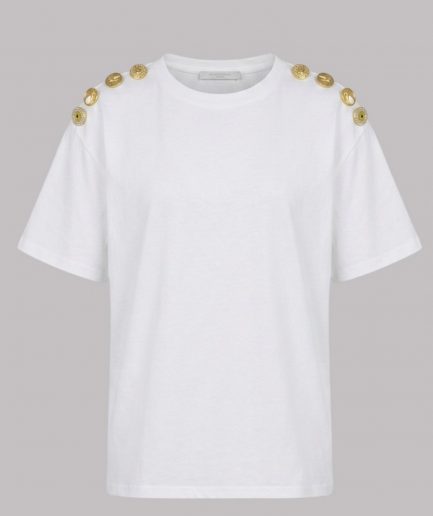 COTTON T-SHIRT ΜΕ ΧΡΥΣΑ ΣΤΟΙΧΕΙΑ ΣΤΟΥΣ ΩΜΟΥΣ