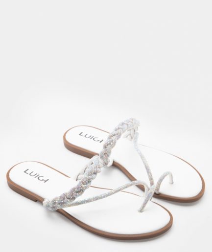 LUIGI DESIGN - Flat Σανδάλια με Λουράκι Πλεξούδα &Strass